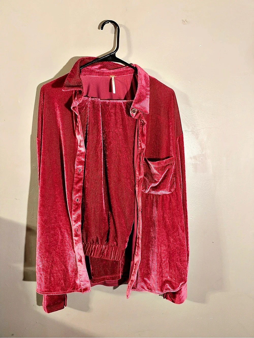 Free People Kit Kat Berry Red Velvet 2 Piece Matching Set Size L